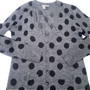 Halogen Gray Black Polka Dot Cardigan XS V-Neck Button Front Sweater Lightweight